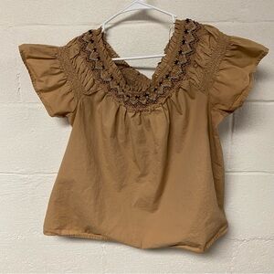 Old Navy Women’s Tan Embroidered Blouse Size Large